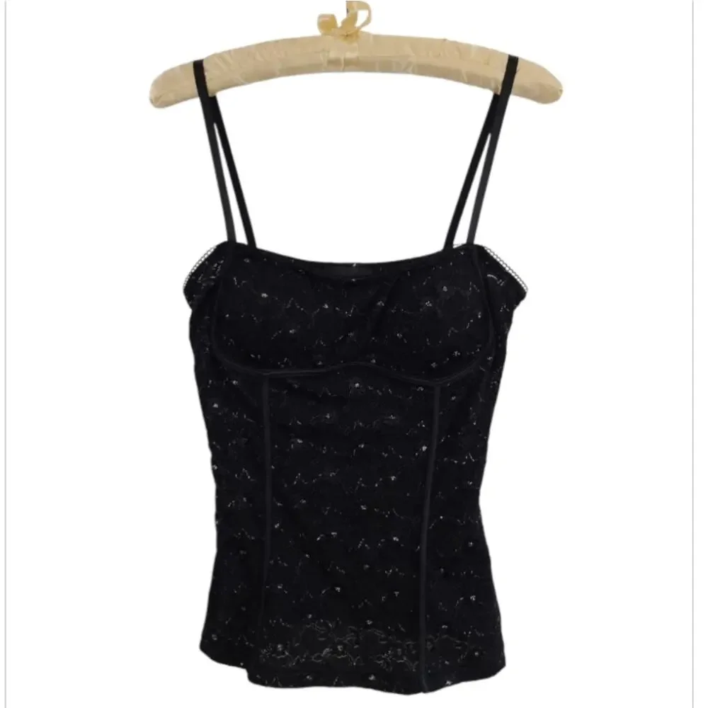 Byline Lace Bustier Corset Top Size M Black Silver Metallic Gothic Y2K Party